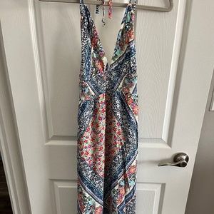 Forever 21 Blue Multi Floral Print Halter Maxi Dress Size S